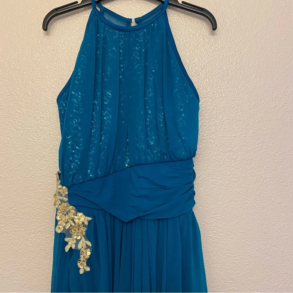 WEISSMAN Dance Costume dress lyrical teal aqua blue 10,000 MILES 13171 SA adult